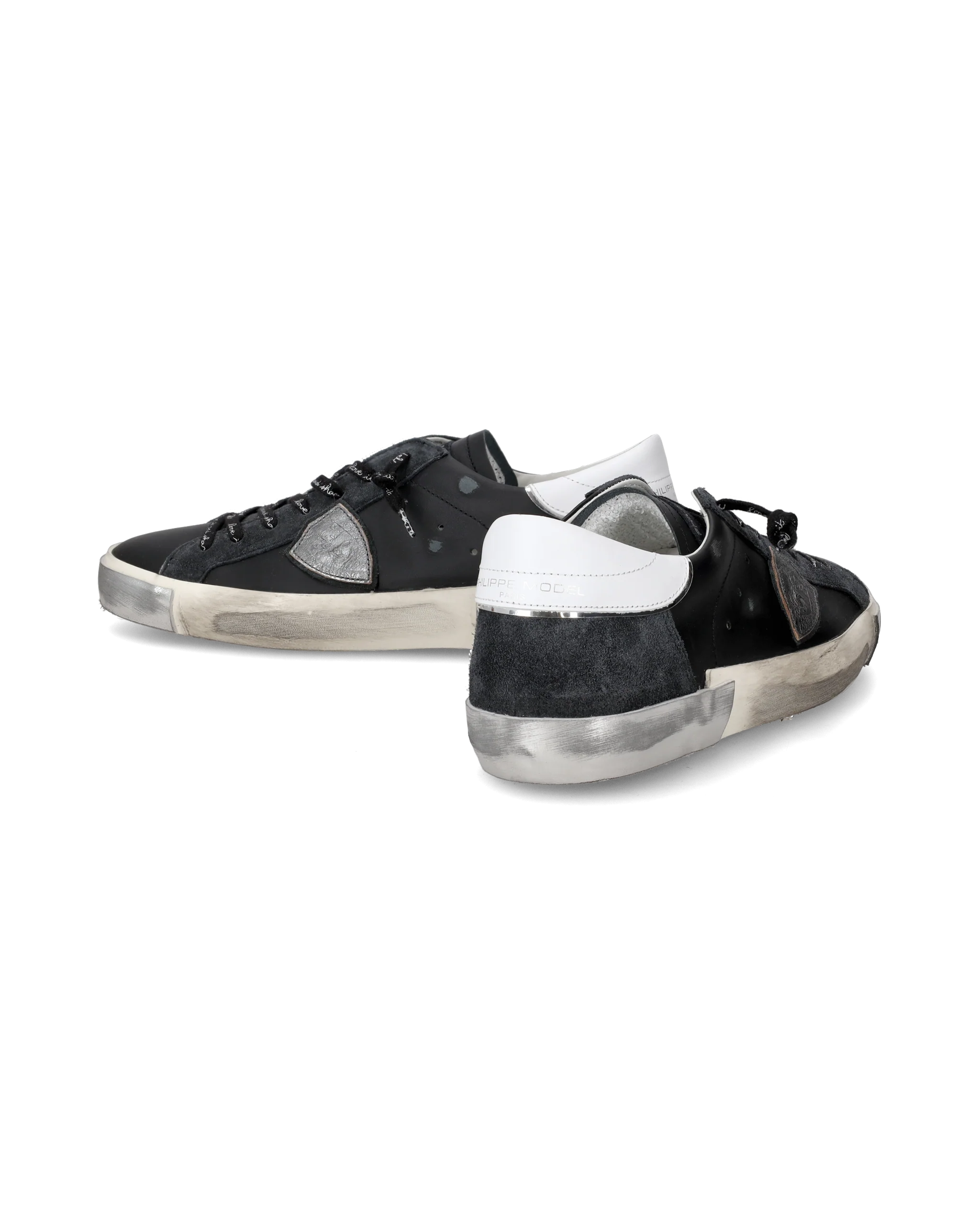 Men's Prsx Low-Top Sneakers in Leather, Black Silver - Image 6