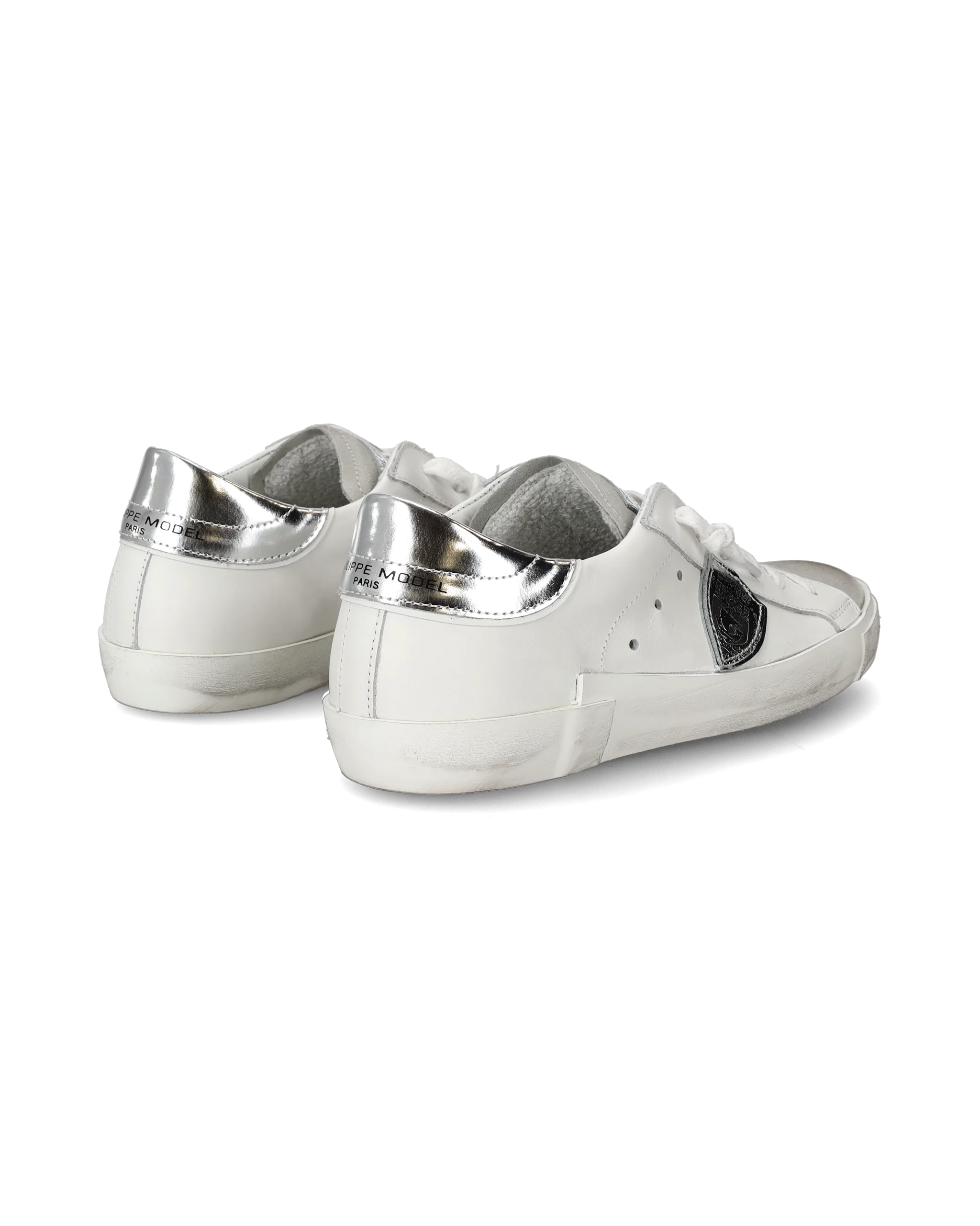 Women's Prsx Low-Top Sneakers in Leather with metallic touches, Silver White - Image 3
