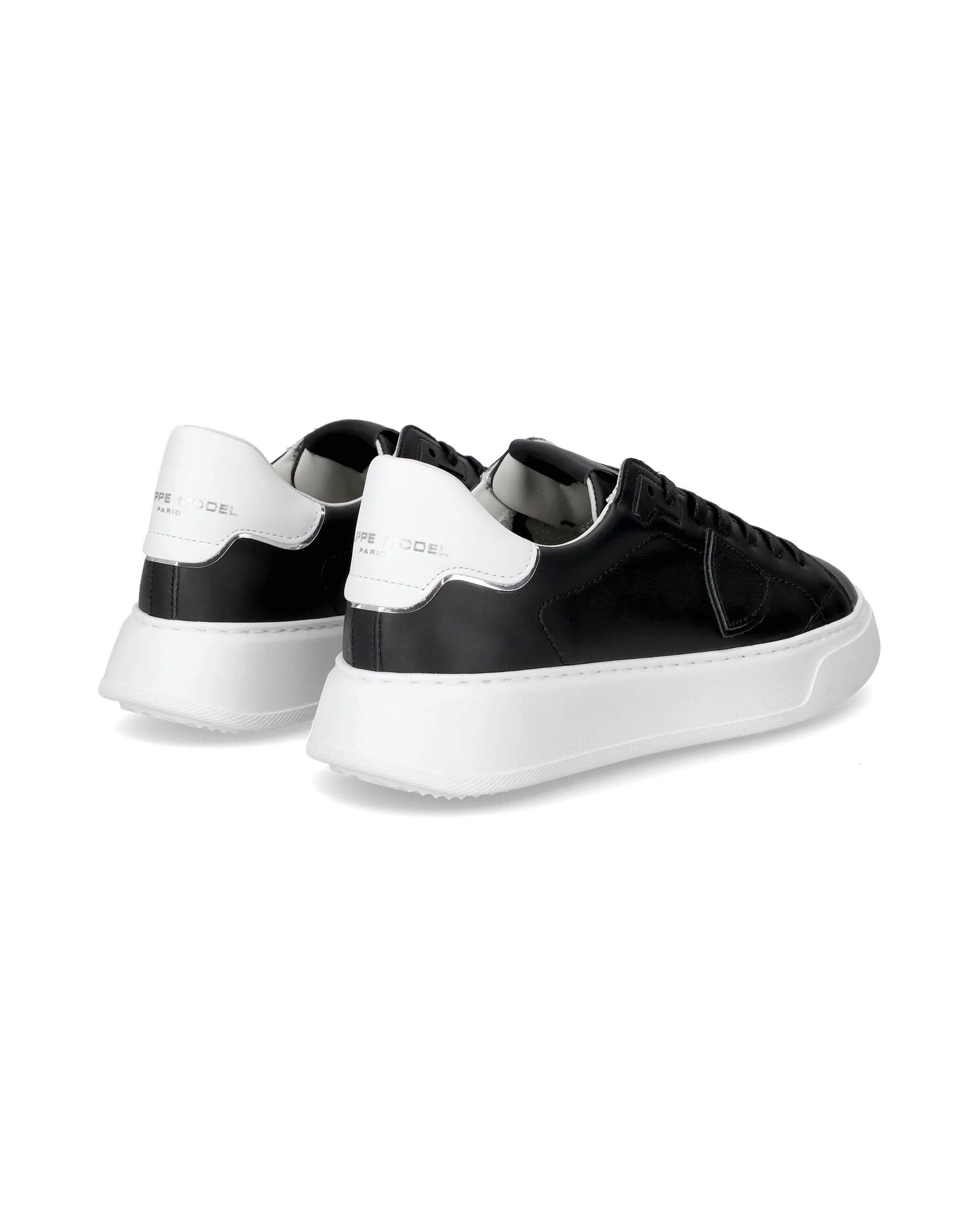 Men's Temple Low-Top Sneakers in Leather, Black White - Image 3