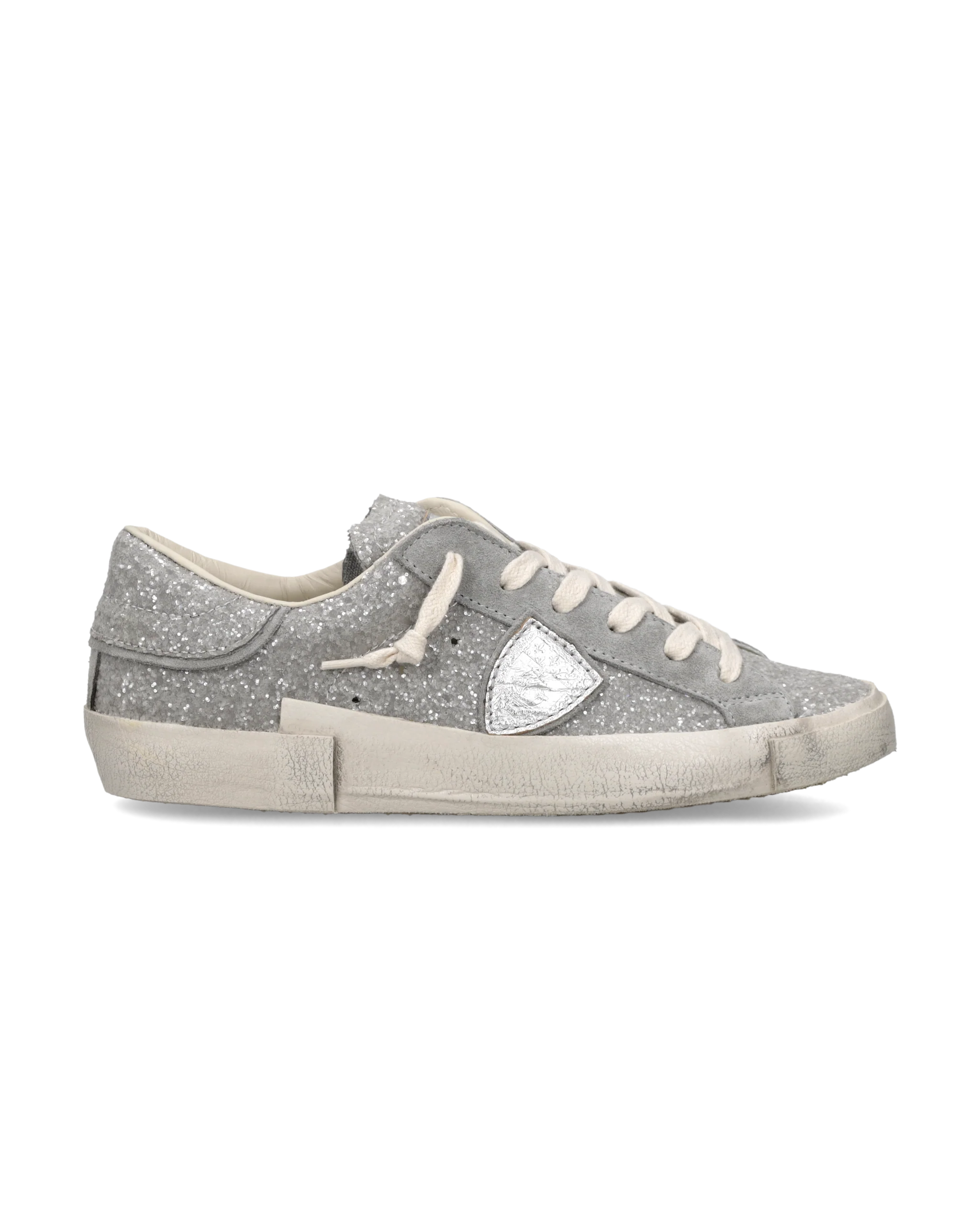 Sneakers Prsx Women with glitter upper, Silver