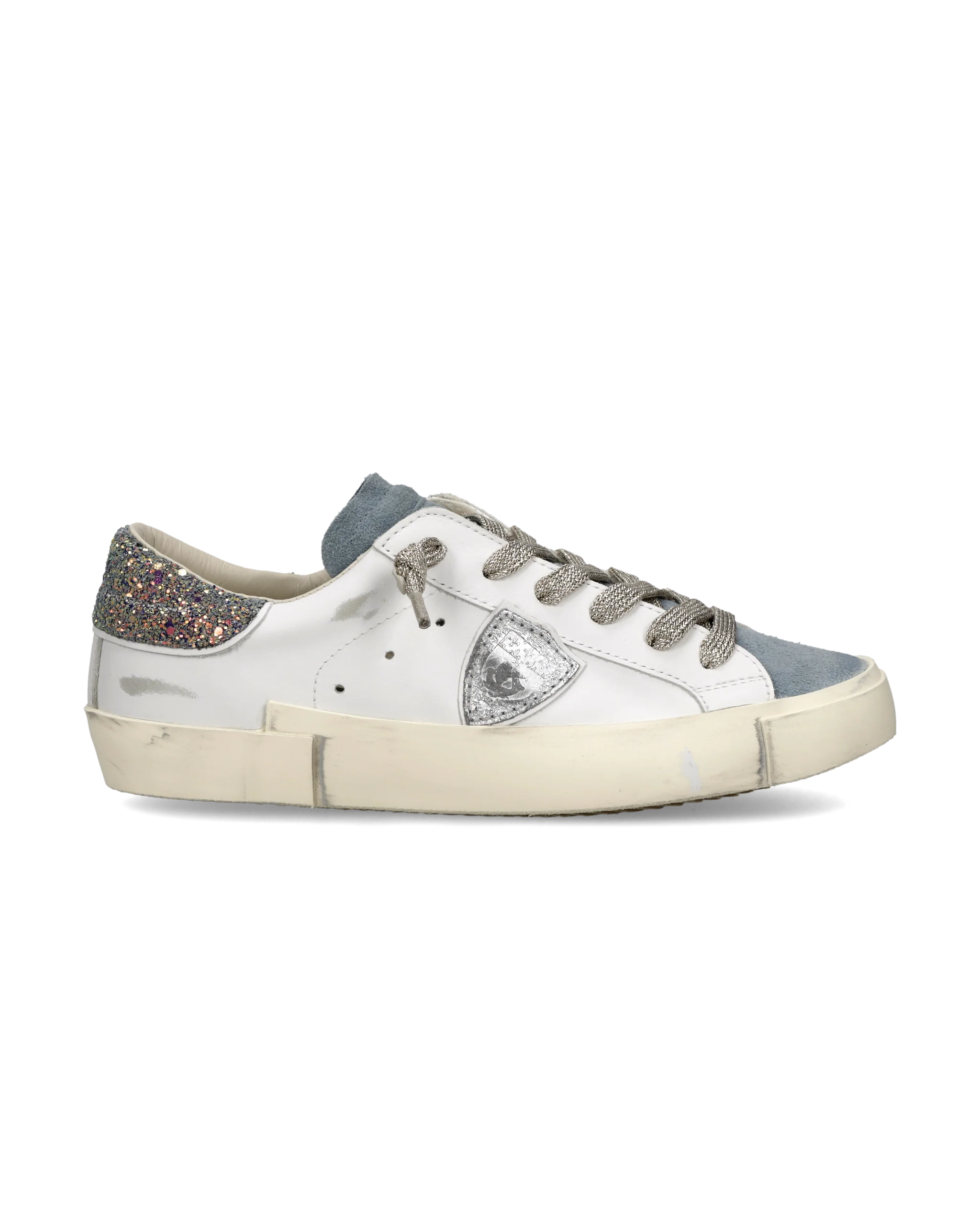 Sneakers Prsx Women with Glitter heel tab, White Blue