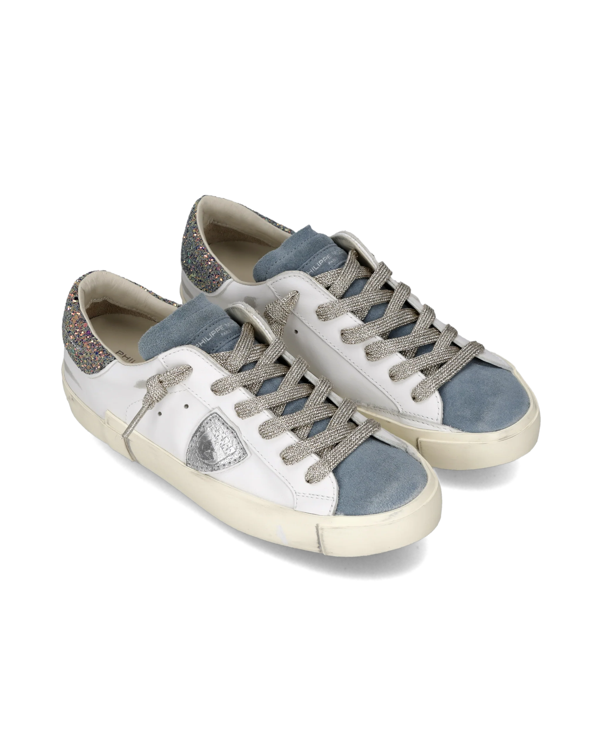 Sneakers Prsx Women with Glitter heel tab, White Blue - Image 2