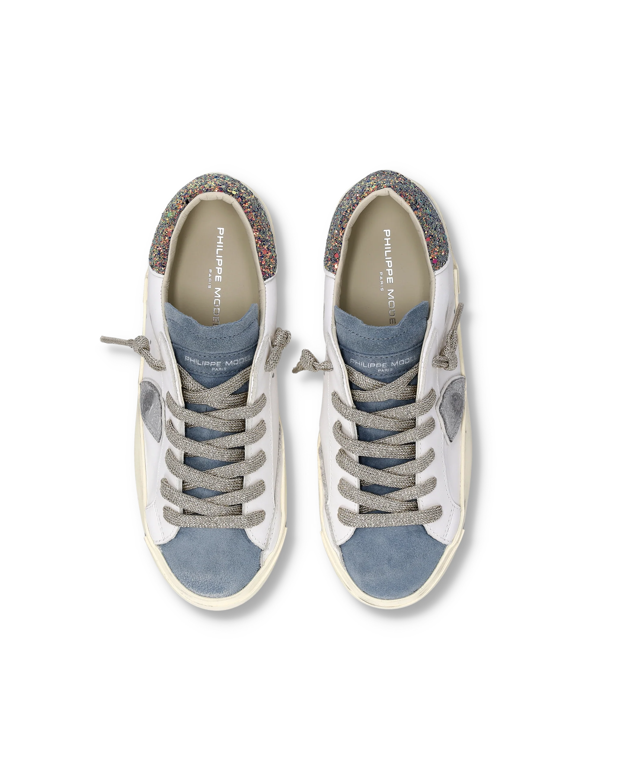 Sneakers Prsx Women with Glitter heel tab, White Blue - Image 4