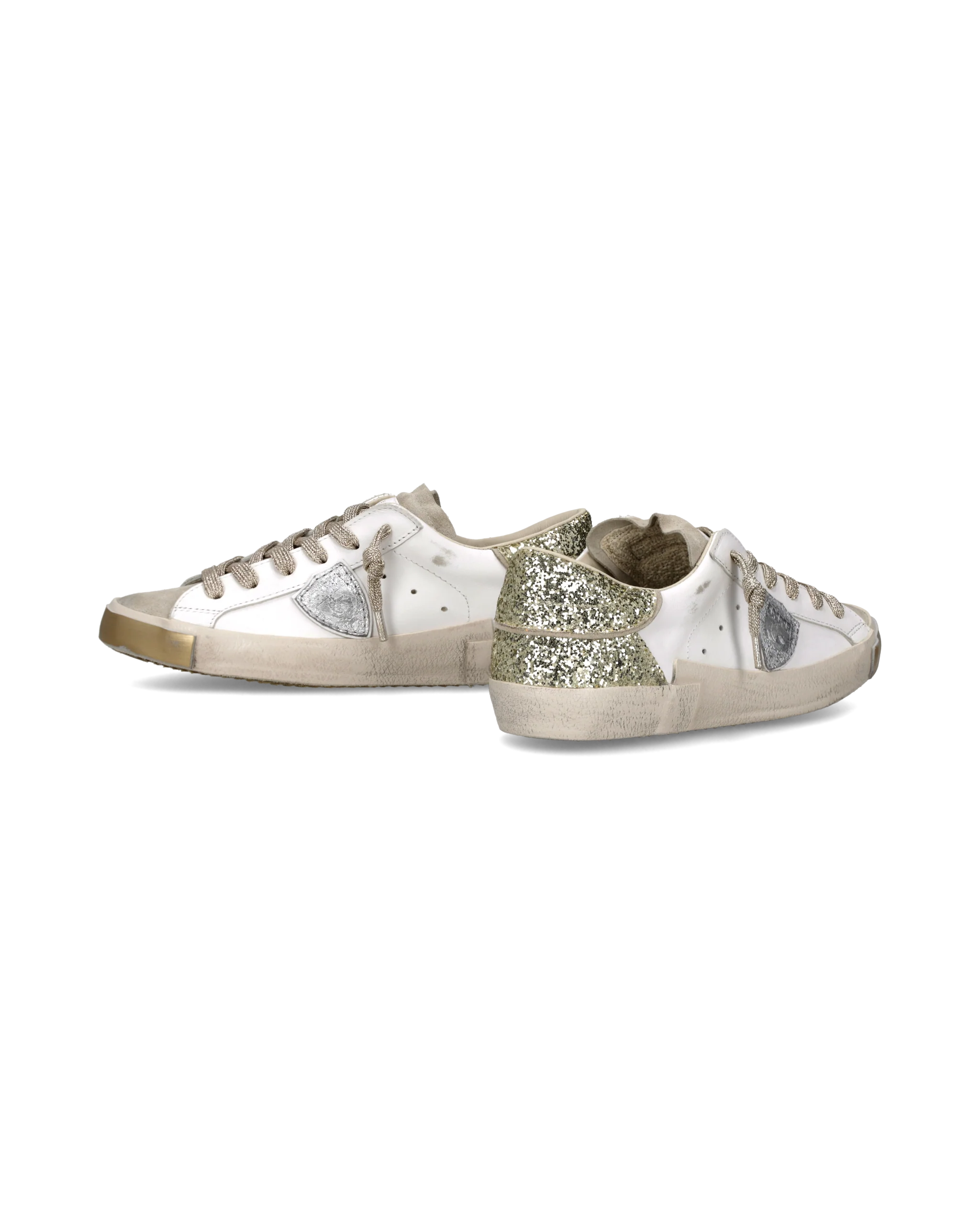 Sneakers Prsx Women with Glitter heel tab, White Gold - Image 6