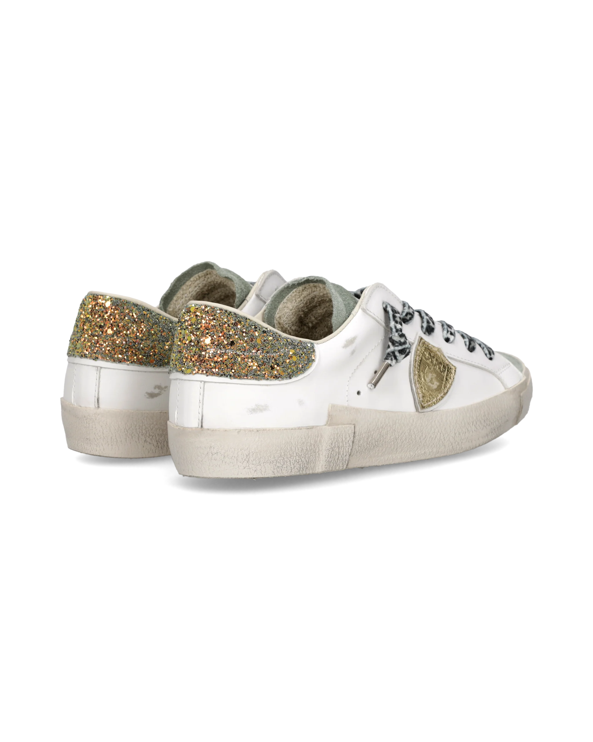 Sneakers Prsx Women with Glitter heel tab, White Light Blue Gold - Image 3