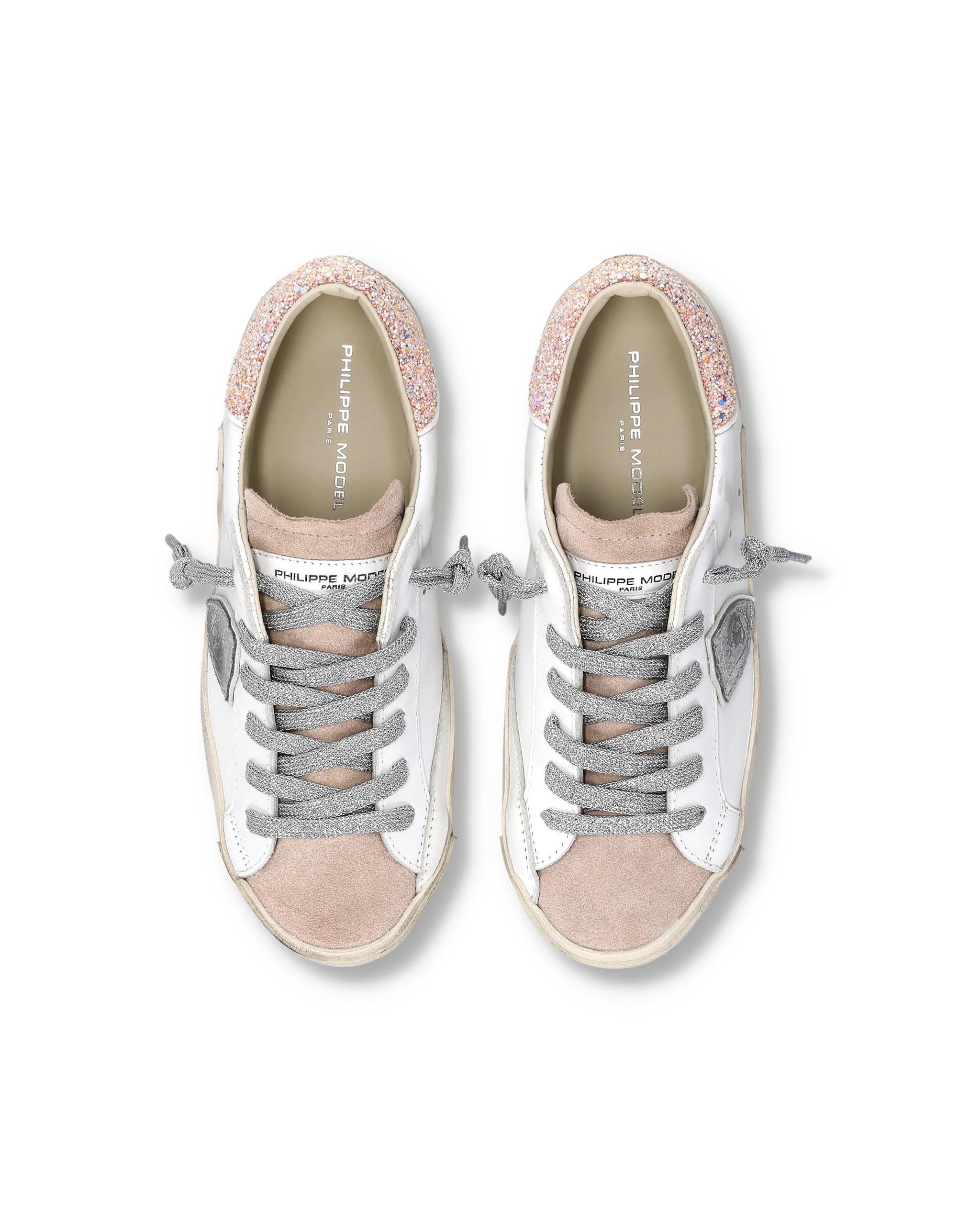 Sneakers Prsx Women with Glitter heel tab, White Pink Silver - Image 4