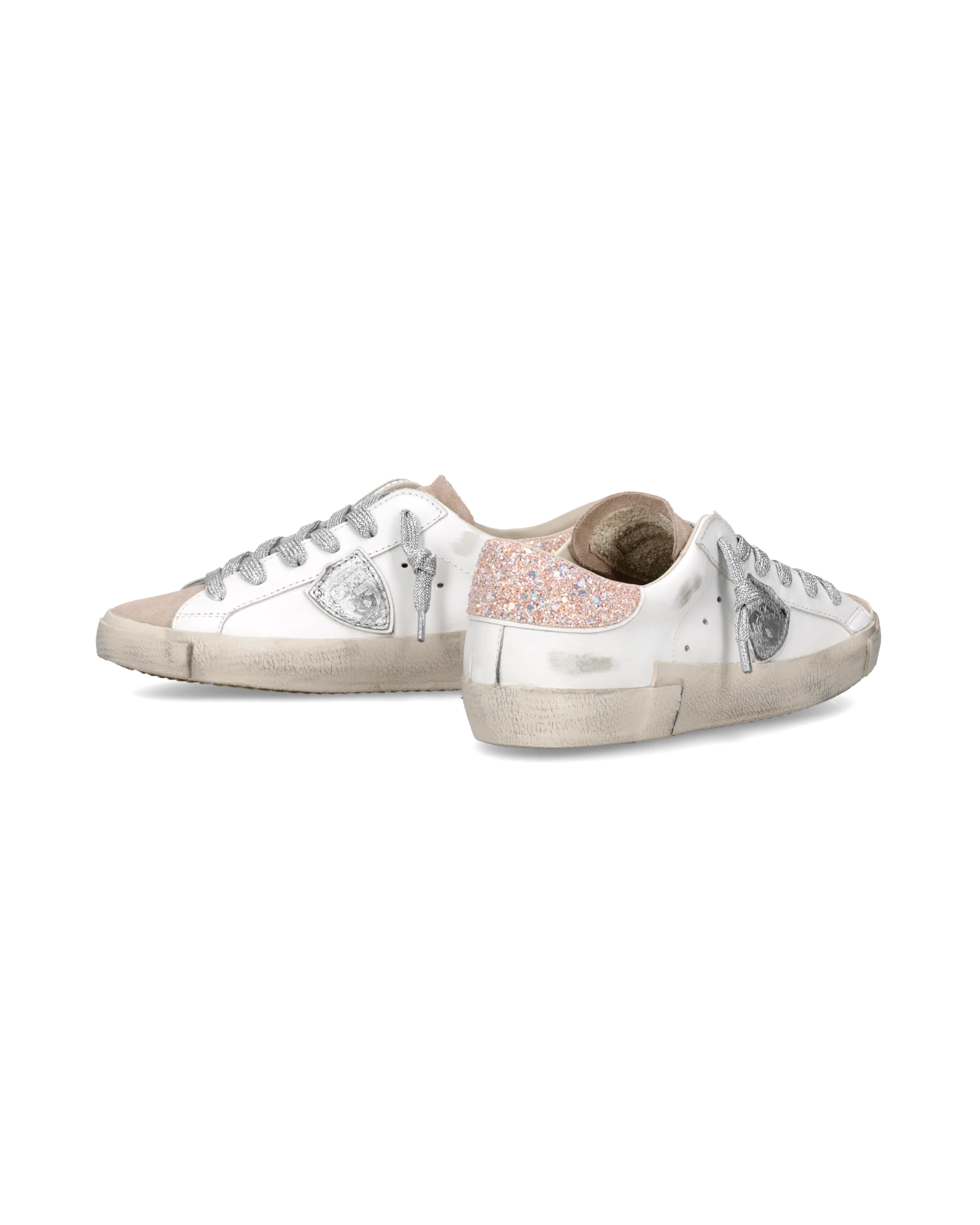 Sneakers Prsx Women with Glitter heel tab, White Pink Silver - Image 6