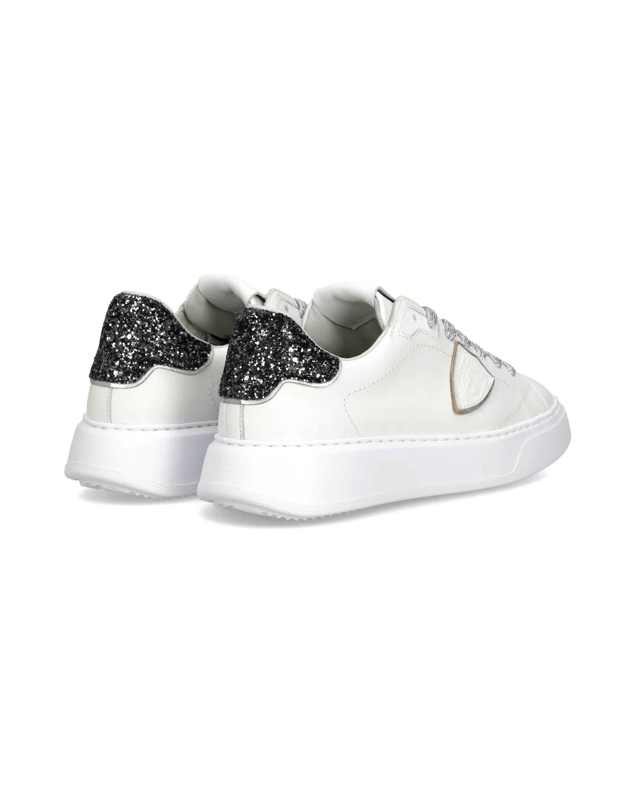 Sneakers Temple Women with glitter heel tab, White Black - Image 3
