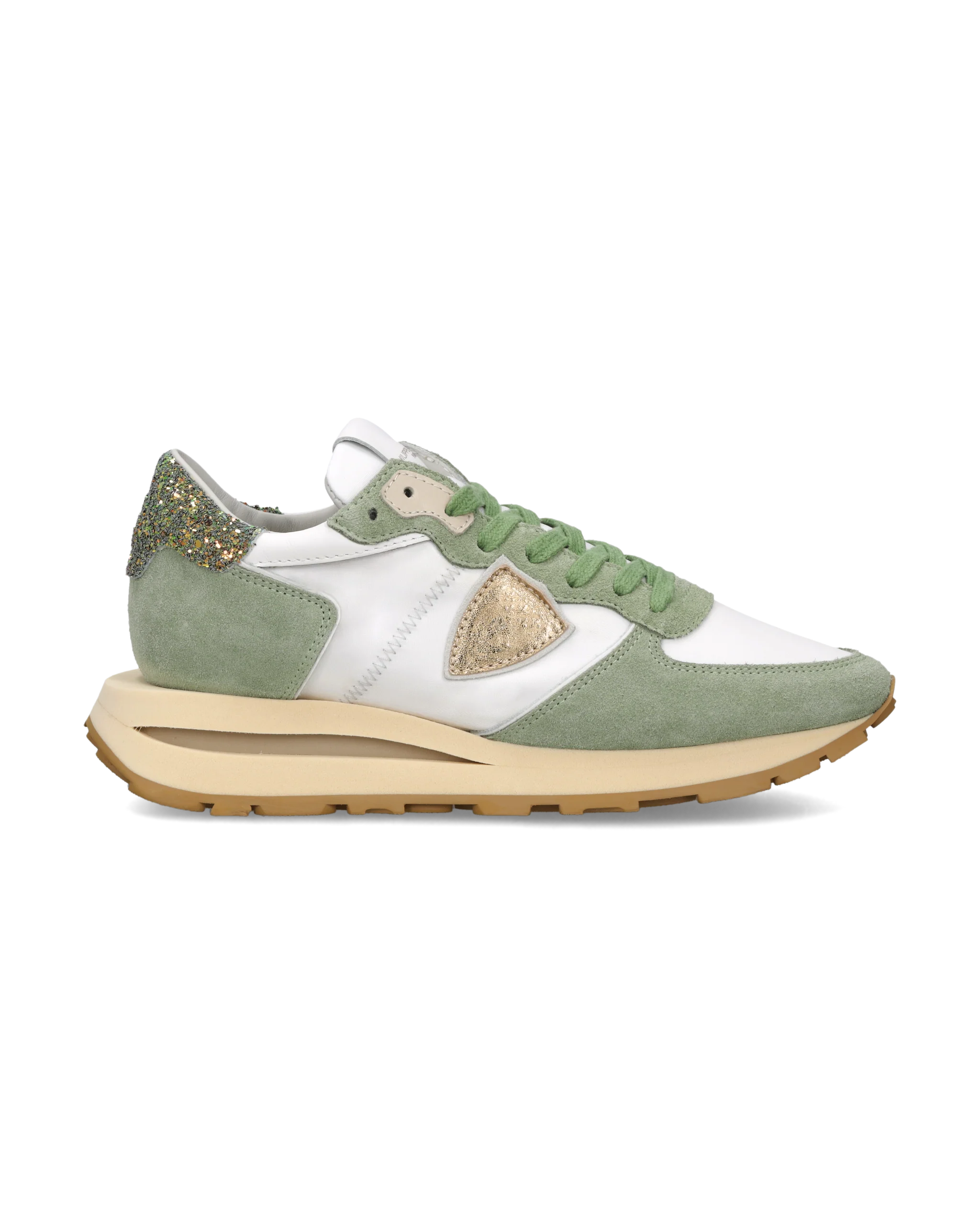 Sneakers Tropez Haute Women with glitter heel tab, White Green