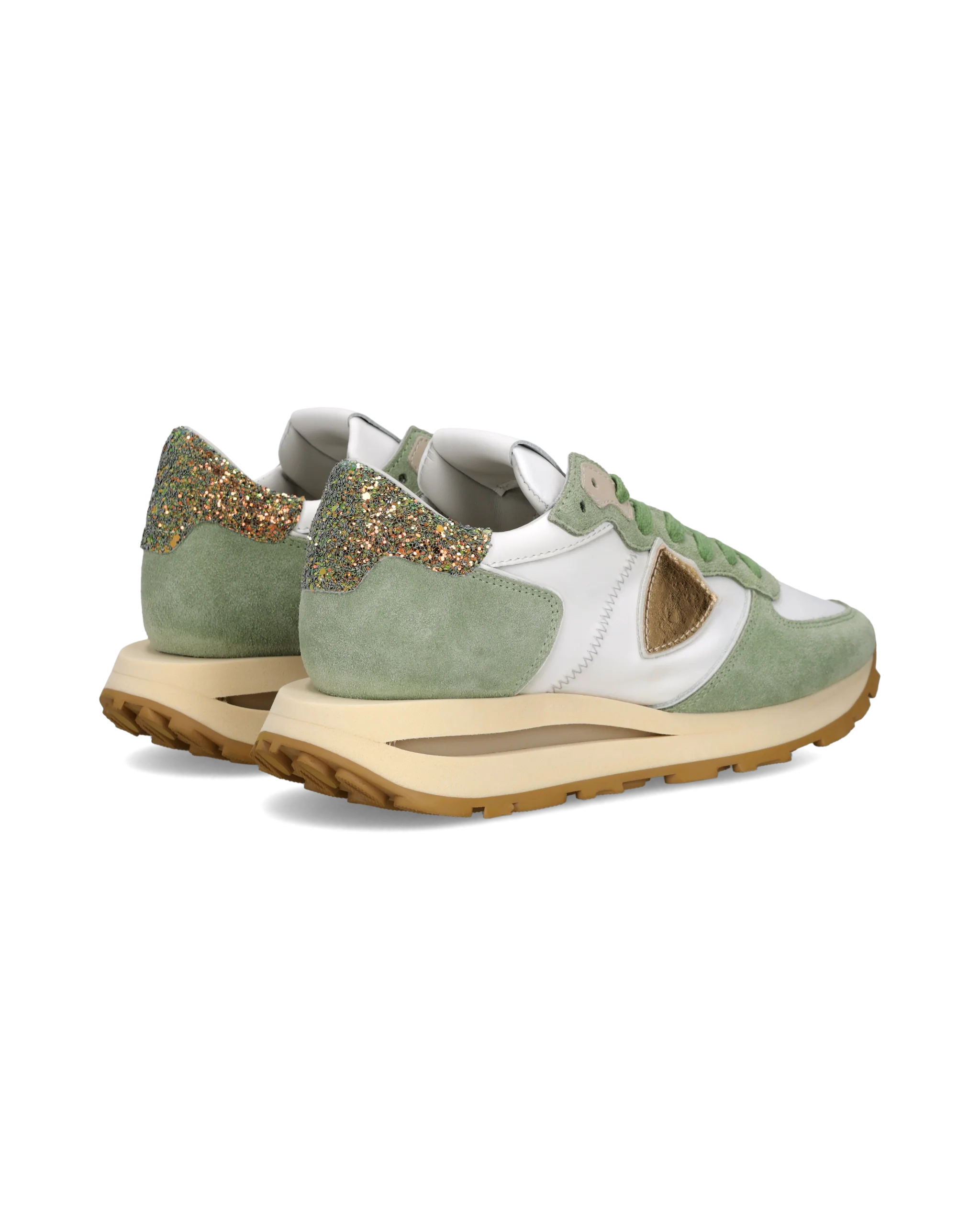 Sneakers Tropez Haute Women with glitter heel tab, White Green - Image 3