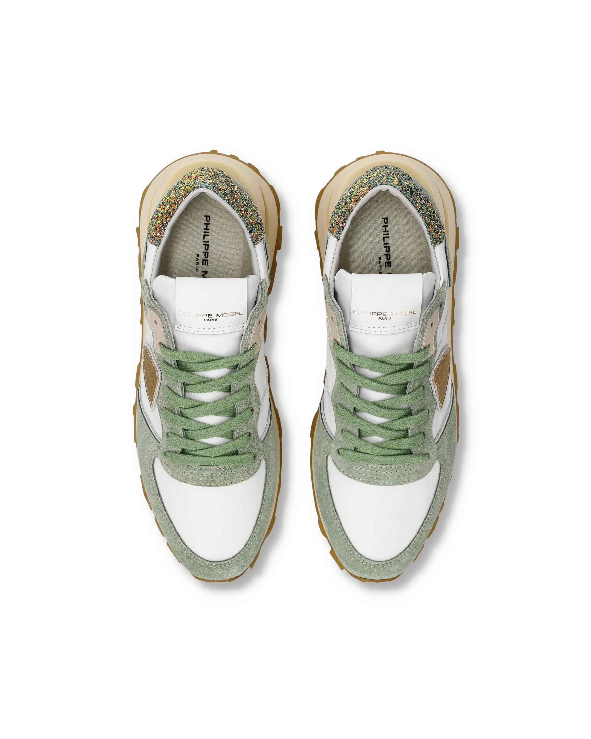 Sneakers Tropez Haute Women with glitter heel tab, White Green - Image 4