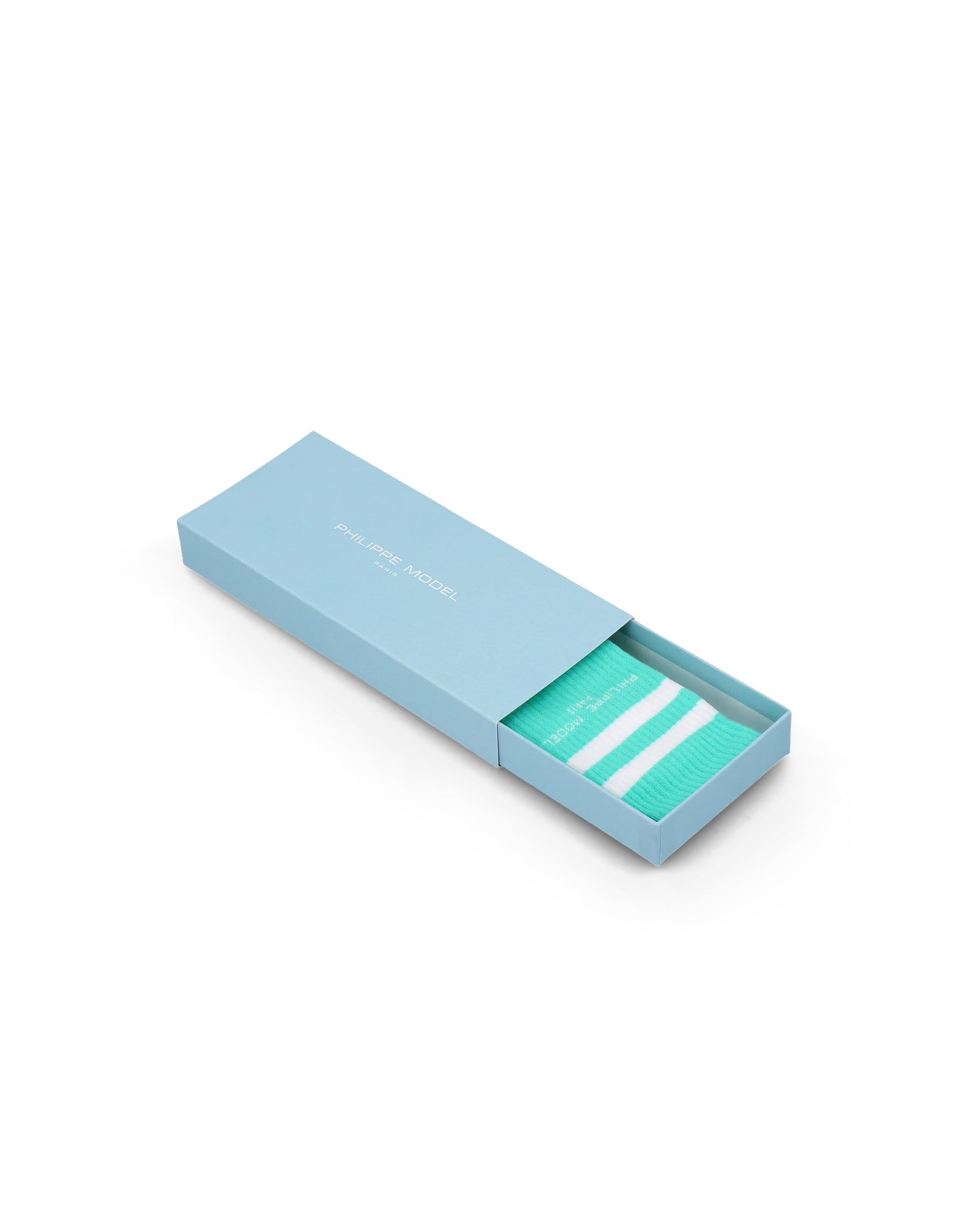 Socks in Cotton, Light Blue White - Image 2